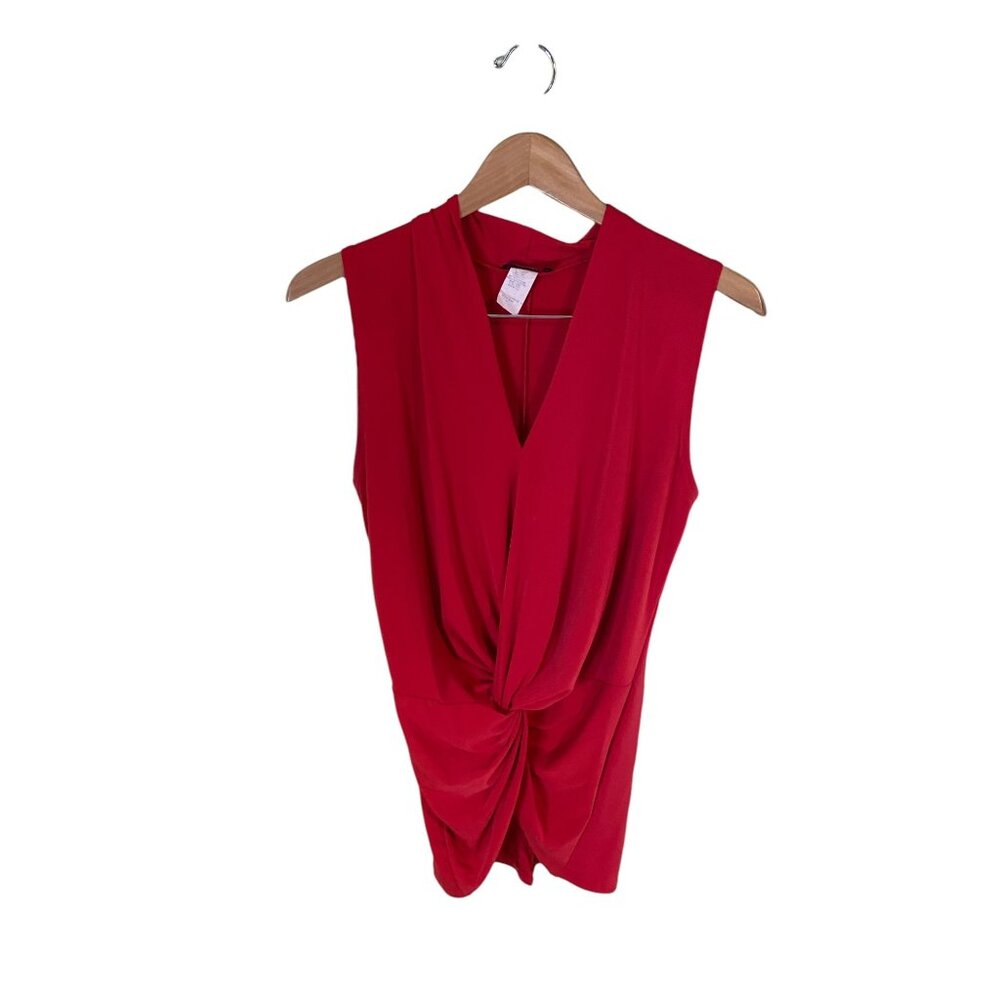 Blush Womens Top Red Large Sleeveless Draped V-Neck Casual Preppy Dressy